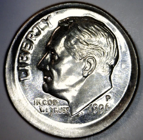 1996 ERROR BIG Broad Struck Roosevelt Dime CH BU Coin Brd Strike CENT SIZE !  NR Cover
