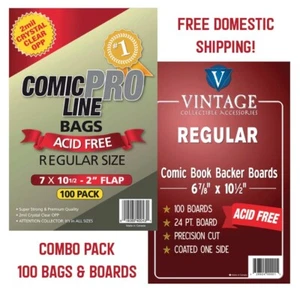 Comic ProLine Bags & Boards 100 Each (Regular Size) Top-Quality - FREE Shipping! - Picture 1 of 5