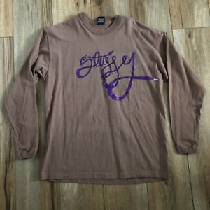 Vintage Stussy T Shirt Mens Large Long Sleeve Brown Logo Tee Skateboard Hip Hop