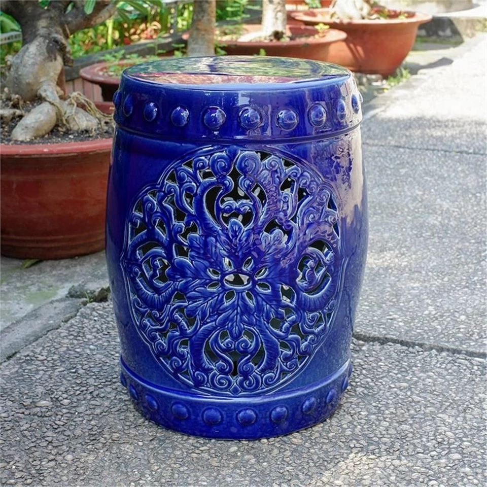 Pemberly Row Contemporary Ceramic Garden Stool in Navy Finish - Image 1 of 1