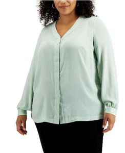 Alfani Damen Plus 1X Bluse hellgrün V-Ausschnitt Langarm Workwear Oberteil - Bild 1 von 6