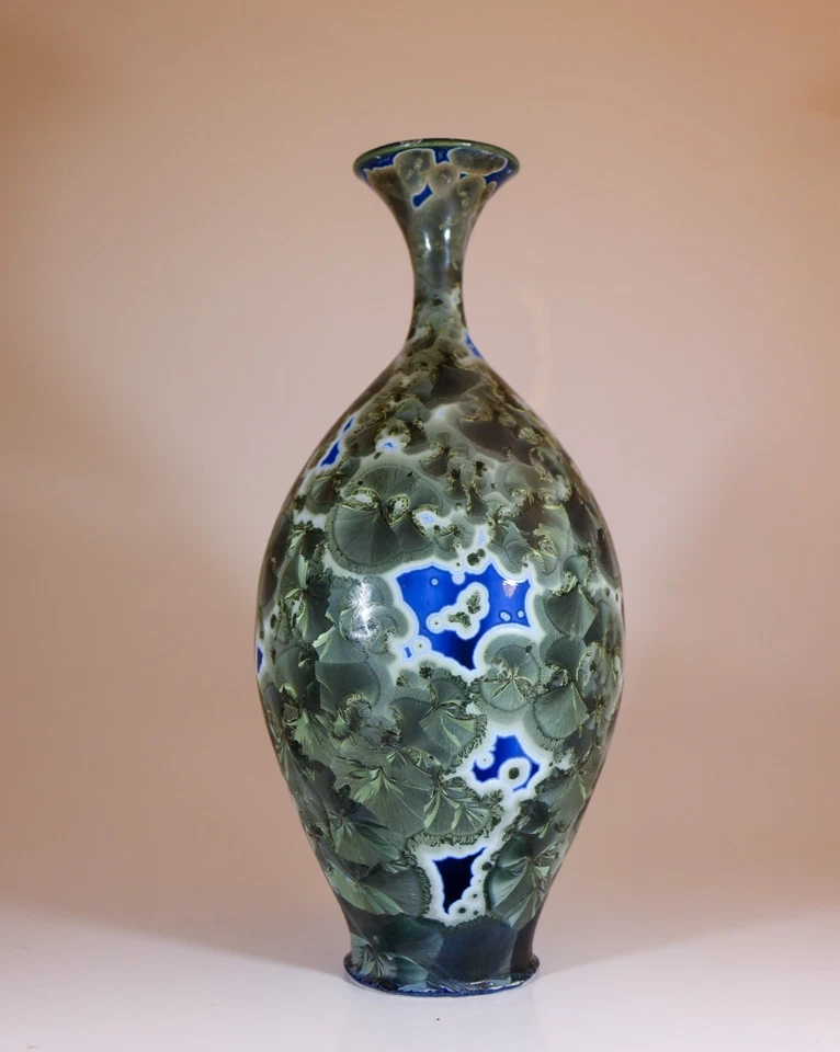 Jarrón de cerámica Isak Isaksson azul y gris esmalte cristalino artista contemporáneo Foto 1 de 4