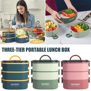 Meal Box 2000ML 3-Tier Stackable Food Case Sealed Leak-proof Meal Box paakB - Picture 1 of 22
