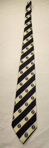 Rene Chagal Handmade Myung Ju Silk Tie Navy Blue Stripe Coat Of Arms - Picture 1 of 6
