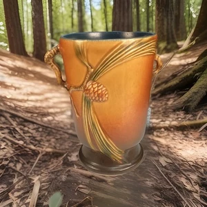 Roseville Tannenzapfen braun 1935 Vintage Kunstkeramik Keramik Blumenvase 704-7 - Bild 1 von 11