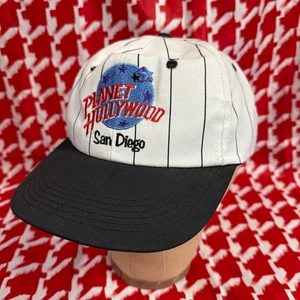 Vintage Planet Hollywood San Diego Pinstripe Snapback Hat 90s Movie Logo Cap - Picture 1 of 6