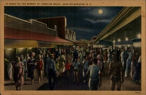 Wilmington,NC At Night On The Midway At Carolina Beach North Carolina Postcard - Picture 1 of 2