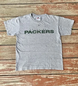 Vintage 90s Nike Green Bay Packers T-Shirt Youth Boys S Grey Center Swoosh USA - Picture 1 of 8