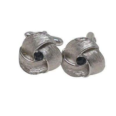 Gemelos Swank tono plata nudo con acento de piedra negra #J-4 Foto 1 de 4