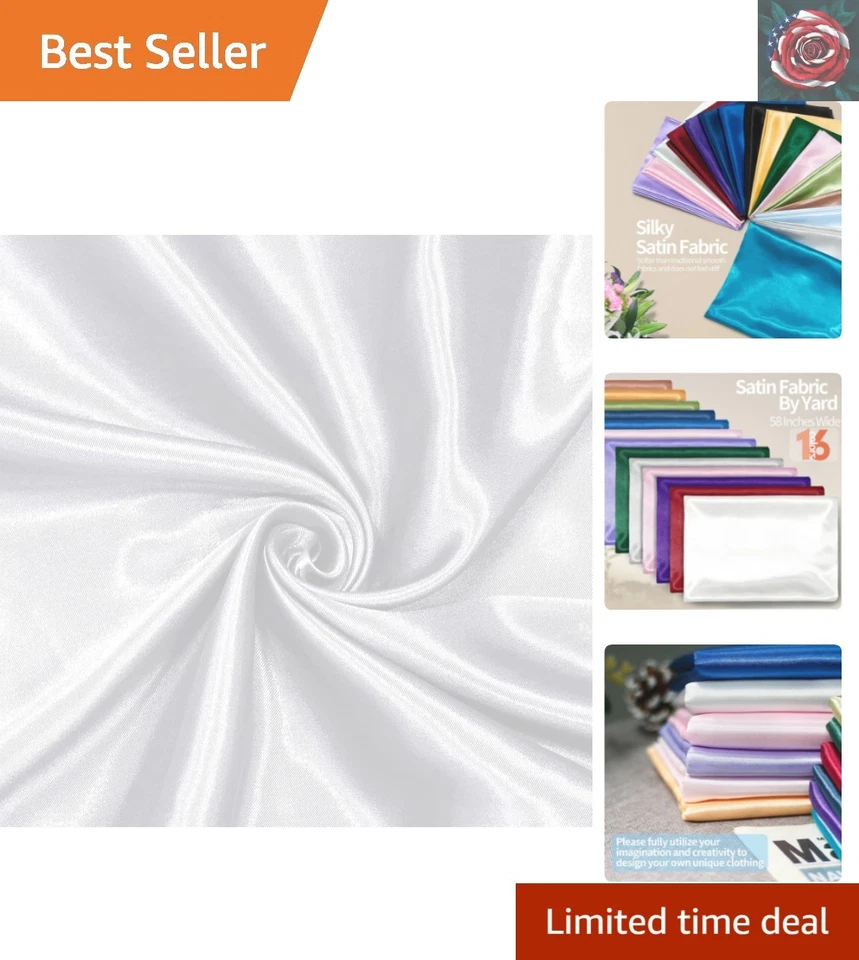 Silky White Satin Fabric by the Yard, 58 Inch Wide - Ideal for Wedding Dresses - Image 1 of 4