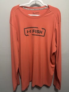 Under Armour - Orange “vermilion” FISH Long Sleeve Loose Fit Heatgear Shirt 3XL - Picture 1 of 4