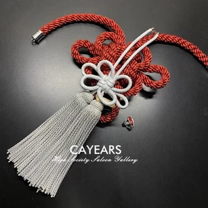 JDM Cayears Produce JP Dark Red Kintsuna Rope Silver Kiku Knot Car Mirror Charms - Bild 1 von 12