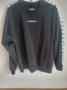 Adidas Originals Black TNT Tape Crew Sweat Sweatshirt Trefoil Sleeve Trim Medium - Picture 1 of 9