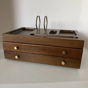 Vintage Walnut Wood Dresser Valet with 2 Drawer Velvet Lining Ring Holder Japan - Picture 1 of 15