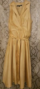 Jones Wear Kleid gelb ärmellos A-Linie Bindegürtel Kunstseide Größe 6 gebraucht  - Bild 1 von 3