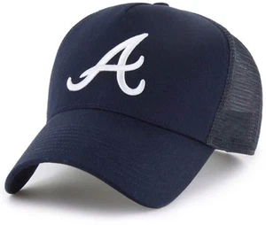 ATLANTA BRAVES HAT MESH TRUCKER NAVY BLUE MLB BASEBALL TEAM LOGO NEW CAP - Picture 1 of 3