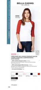 Bella + Canvas B2000 Ladies Baby Rib 3/4-Sleeve Contrast Raglan Tee Top T-Shirt - Picture 1 of 8