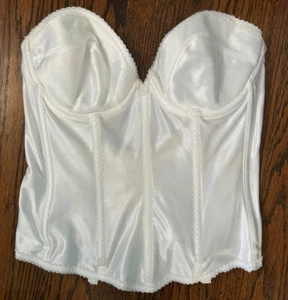 Vintage Carnival Bustier 36C Low Back Boned Lined White Union Made Bridal 303 - Picture 1 of 5