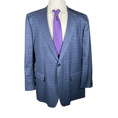 Tom James Custom Made Sport Coat Men's 51L Blue Windowpane Plaid Check - Image 1 of 4