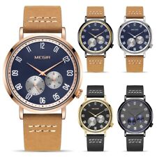 MEGIR Men's Waterproof Luminous Quartz Watch Leather Strap Business Wrist Watch
