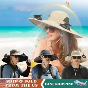 Wide Brim Sun Hat with Solar & USB Fan UPF50+ UV Protection for Fishing & Campin - Picture 1 of 16