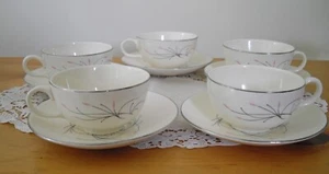 Vintage Homer Laughlin Rhythm CAPRI PINK Flowers MCM Teacups & Saucers ~Setof 5 - Picture 1 of 12