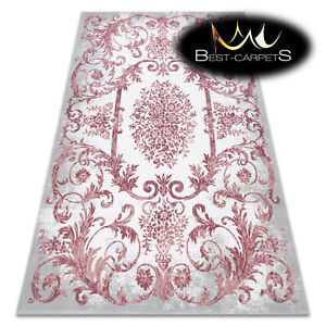 Amazing very thick ACRYLIC Rugs "USKUP" Ornament 352 pink grey Best Quality