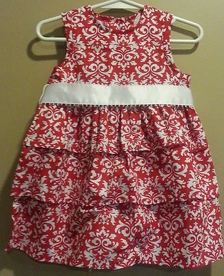 Kellys 童装 18 个月红色锦缎花卉印花分层荷叶边灯笼裤派对 — 第 1/4 张图片