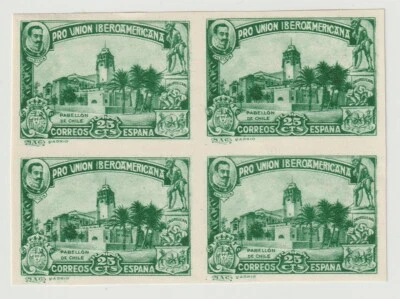Spain 1938 - Proof set of 4x - Pro Union - Imperf. block - Green - MLH * Sp440 - Image 1 of 2