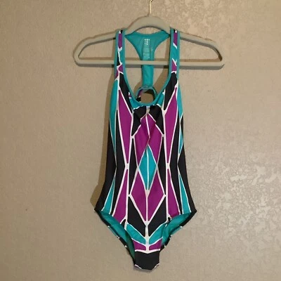 Traje de baño para mujer Title Nine pequeño de una pieza espalda deportiva púrpura verde azulado gris Foto 1 de 4