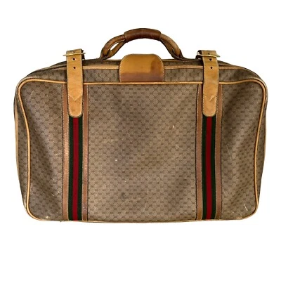 70's VTG Old Gucci Boston Sherry Line GG Travel Tote Bag Leather Brown Carry On - Image 1 of 4