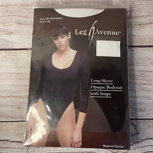 NEW Leg Avenue Opaque Long Sleeved Bodysuit with Snaps White Size S/M Small Med - Picture 1 of 4