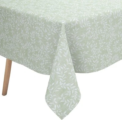 Willow Leaves Sage Green PVC Vinyl Wipe Clean Oilcloth Tablecloth - Image 1 of 3