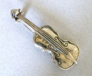 Vintage schön detaillierte Sterling Silber Violine Cello Brosche - Bild 1 von 2