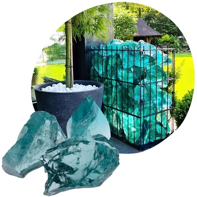 Glassteine Türkis Dekosteine für Garten & Gabionen Glasbrocken glatte Kanten - Bild 1 von 4