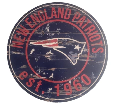 全新英格兰爱国者队木制标志 12 英寸圆形壁挂 NFL 男子洞穴 Est 1960 — 第 1/4 张图片