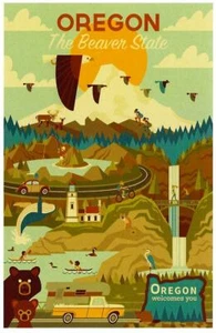 CARTOLINA Oregon Ti dà il benvenuto "The Beaver State" come nuova mai usata - Foto 1 di 1