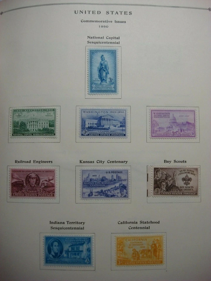 U S SCOTT 1950  COMMEMORATIVE ISSUES MLH (9)  NATIONAL CAPITAL SESQUI CENTENNIAL - Image 1 of 2