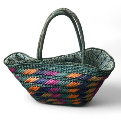 Bolsa de praia de palha multicolorida - Imagem 1 de 4