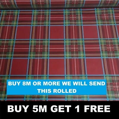 Red Royal Stewart Tartan Tablecloth Wipe Vinyl Oil Cloth PVC Table Protector - Image 1 of 3
