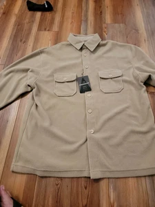 Consensus Mens Khaki Polyester Long Sleeves Collared Button Front Shirt Size L - Picture 1 of 9