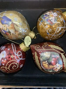 4  Kitten Capers Glass Illuminated Christmas Ornaments Jurgen Scholz Gold Ed.#4 - Picture 1 of 3