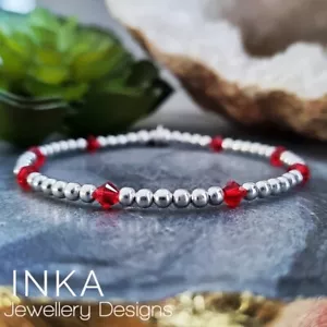 Inka 925 Sterling Silver Red Swarovski Stacking Bracelet with Inka charm - Picture 1 of 7