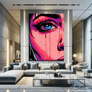 Funky Modern Pop Art Painting Large Framed Preppy Wall Art Groovy Art Decor - Picture 1 of 9