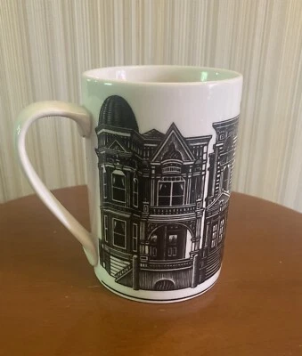 222 FIFTH  VICTORIANS 14 oz Mug Black White Douglas Smith Houses Architecture - Image 1 of 4
