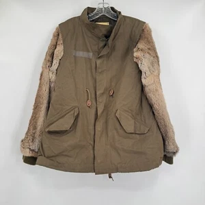 Cycle Womens Olive Green Cotton Rabbit Blend Fur Sleeves Cargo Jacket Sz M - Picture 1 of 8