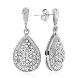 DIAMOND AND WHITE SWAROVSKI ELEMENTS STERLING SILVER EARRINGS - Picture 1 of 1