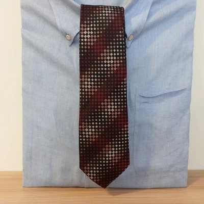 Mens Stripe Colorblock Neck Tie Red Black Check Lattice Silk Party Dress Fashion - Image 1 of 4