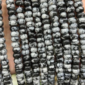 Cuentas espaciadoras de disco rondelle obsidiana copo de nieve natural de 4x6 mm para hacer joyas - Imagen 1 de 5