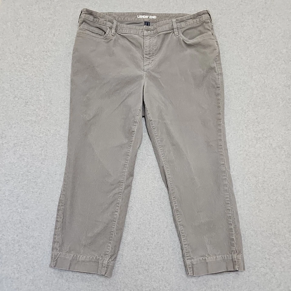 Lands End Womens Corduroy Crop Pants Size 18 Gray Stretch Mid Rise G-1 - Image 1 of 4